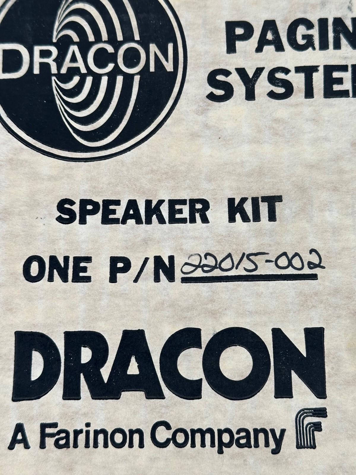 NOS Dracon Paging Systems, April 1980 22015-002 SPEAKER KIT