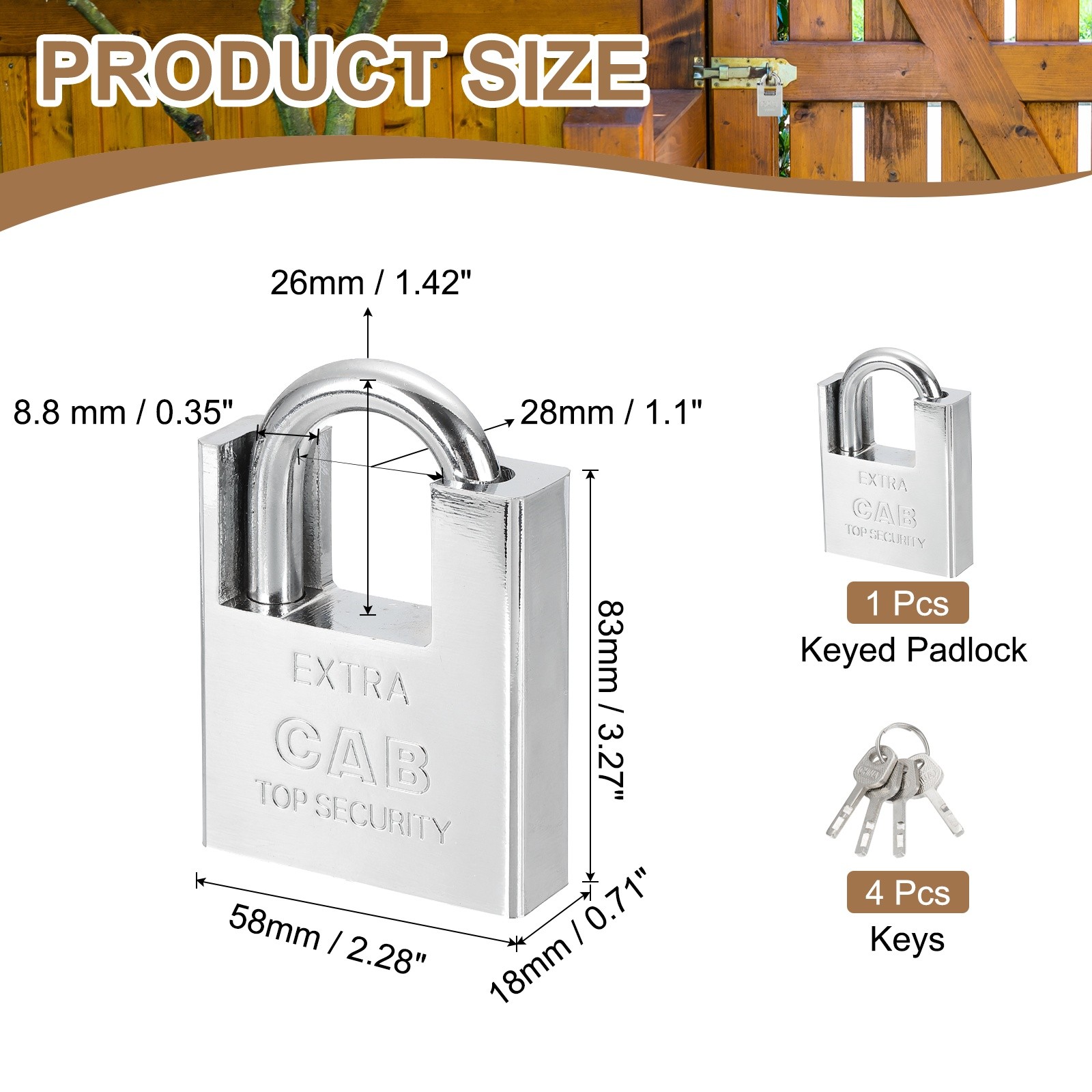 2.3" High Security Padlock Steel Wrapped Beam Locks with 4 Keys