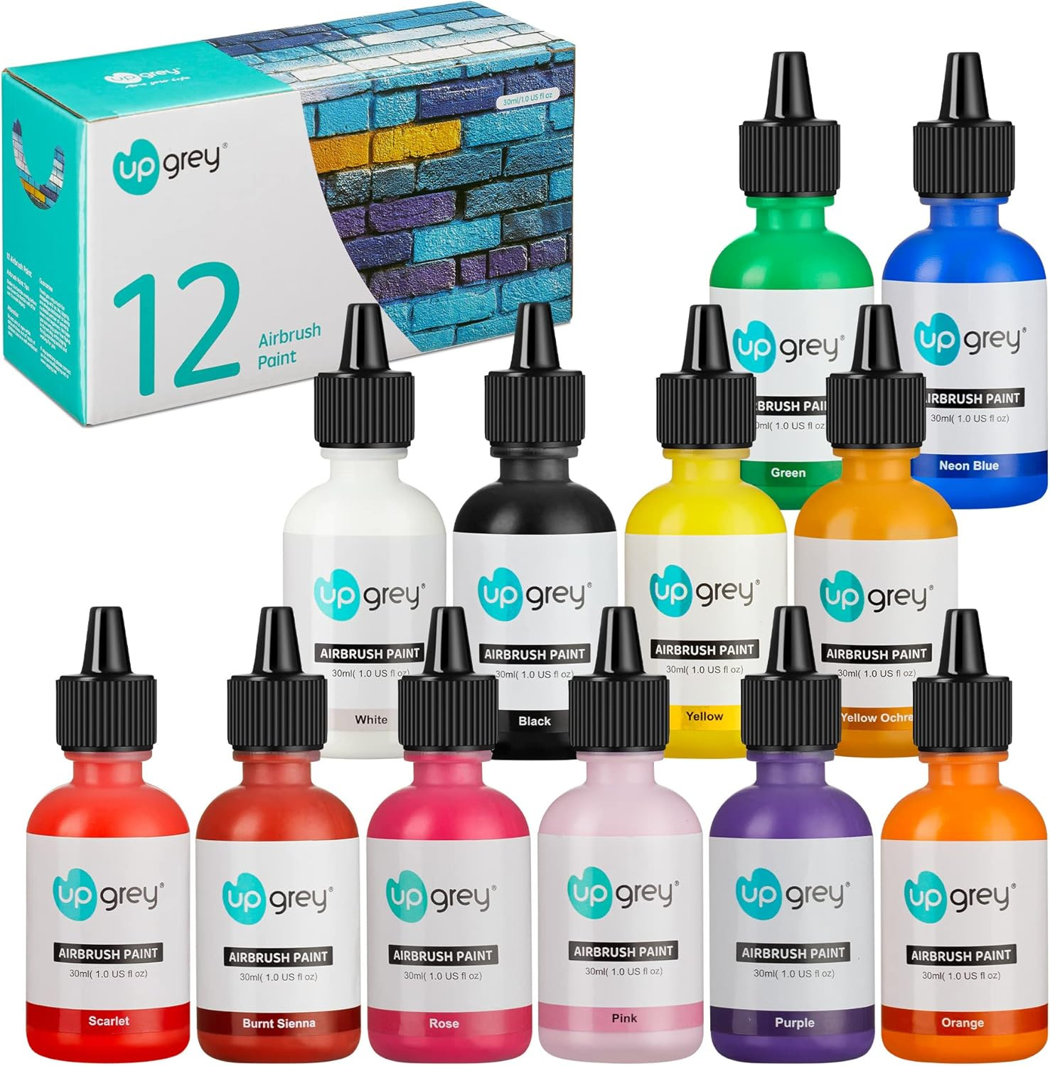Airbrush Paint, 12 Color Airbrush Paint Set, Opaque & Neon Colors, Water Based A