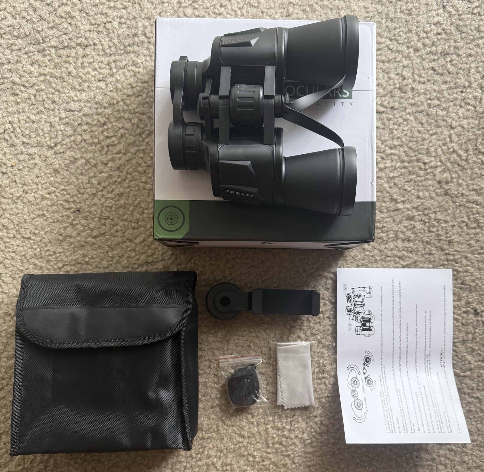 High Powered 20x50 Black Binoculars with InstaFocus and Carry Case