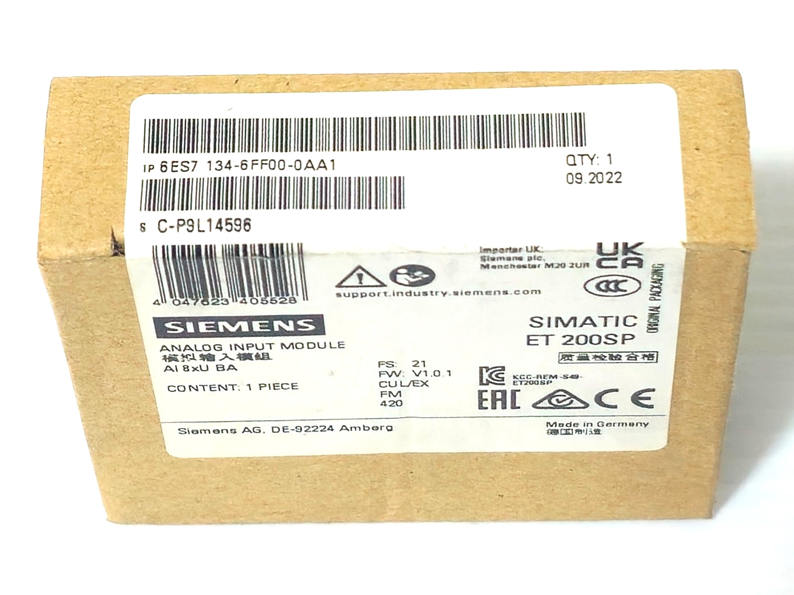 Siemens SIMATIC ET200SP Analog Input Module 6ES7134-6FF00-0AA1 AI 8xU BA