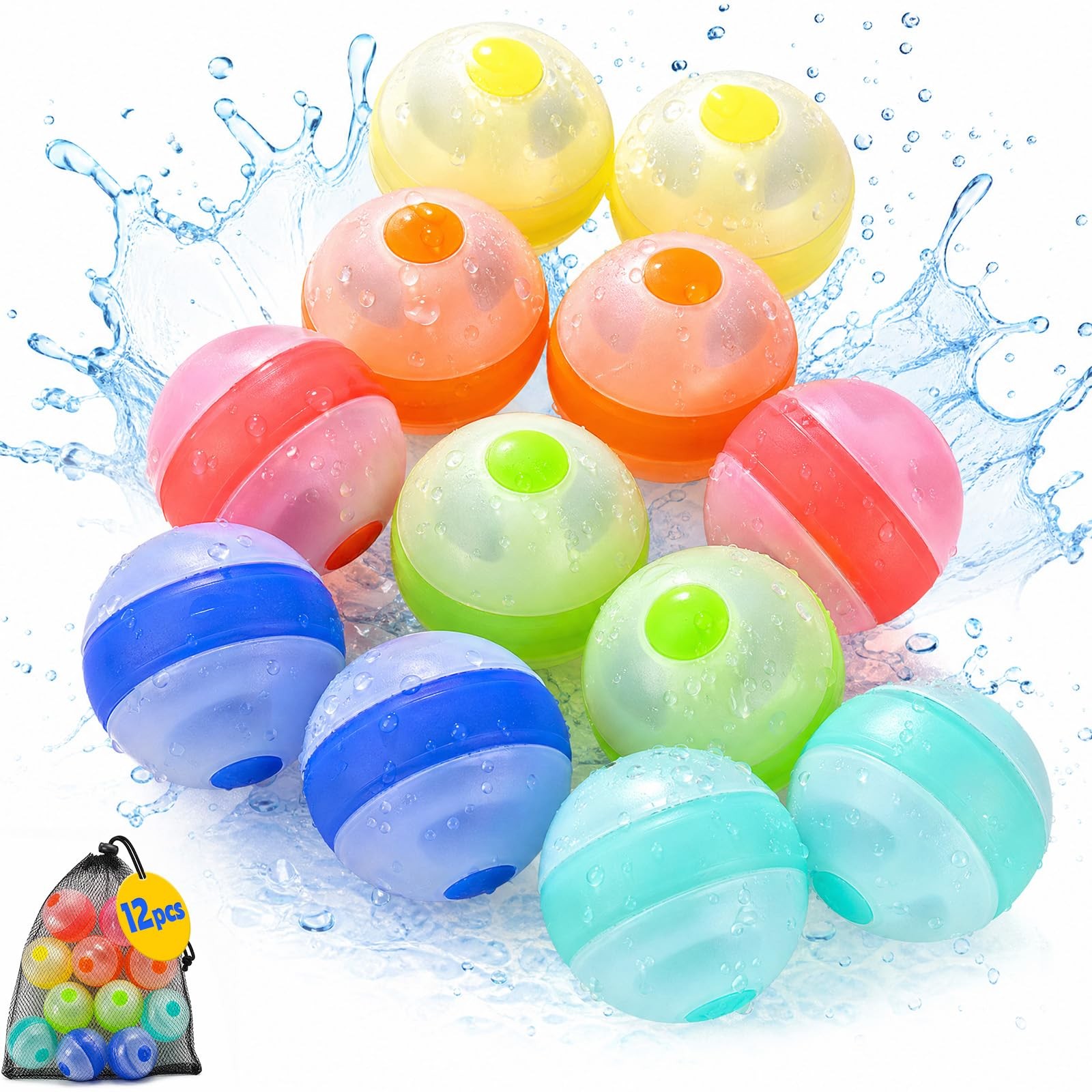 12 Pcs Reusable Water Balloons,Refillable Silicone Water Toys,Water Balloons ...