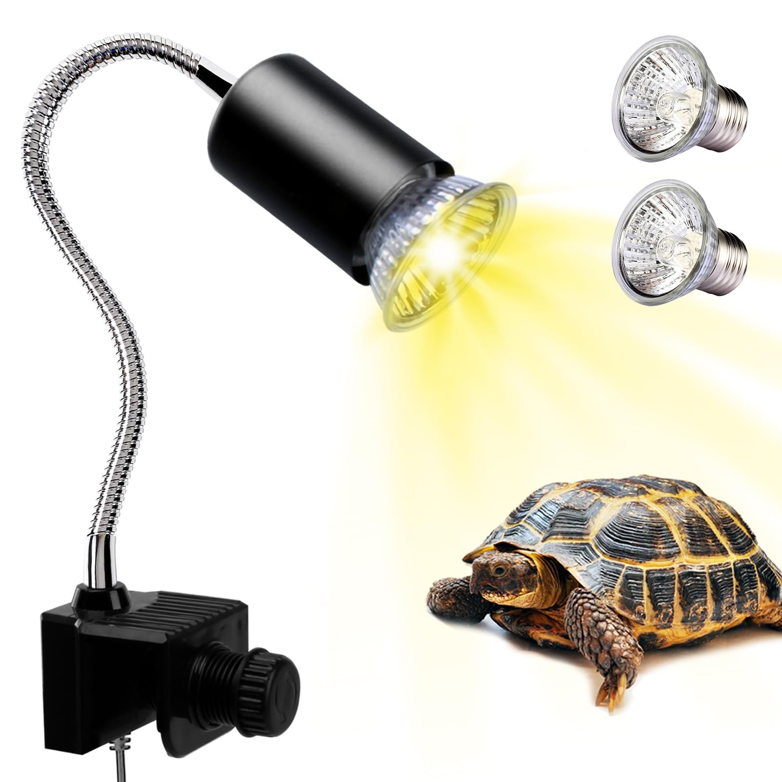 PewinGo Reptile Heat Lamp, UVA UVB 1 Count (Pack of 1), Lamp Holder B+2 Bulbs