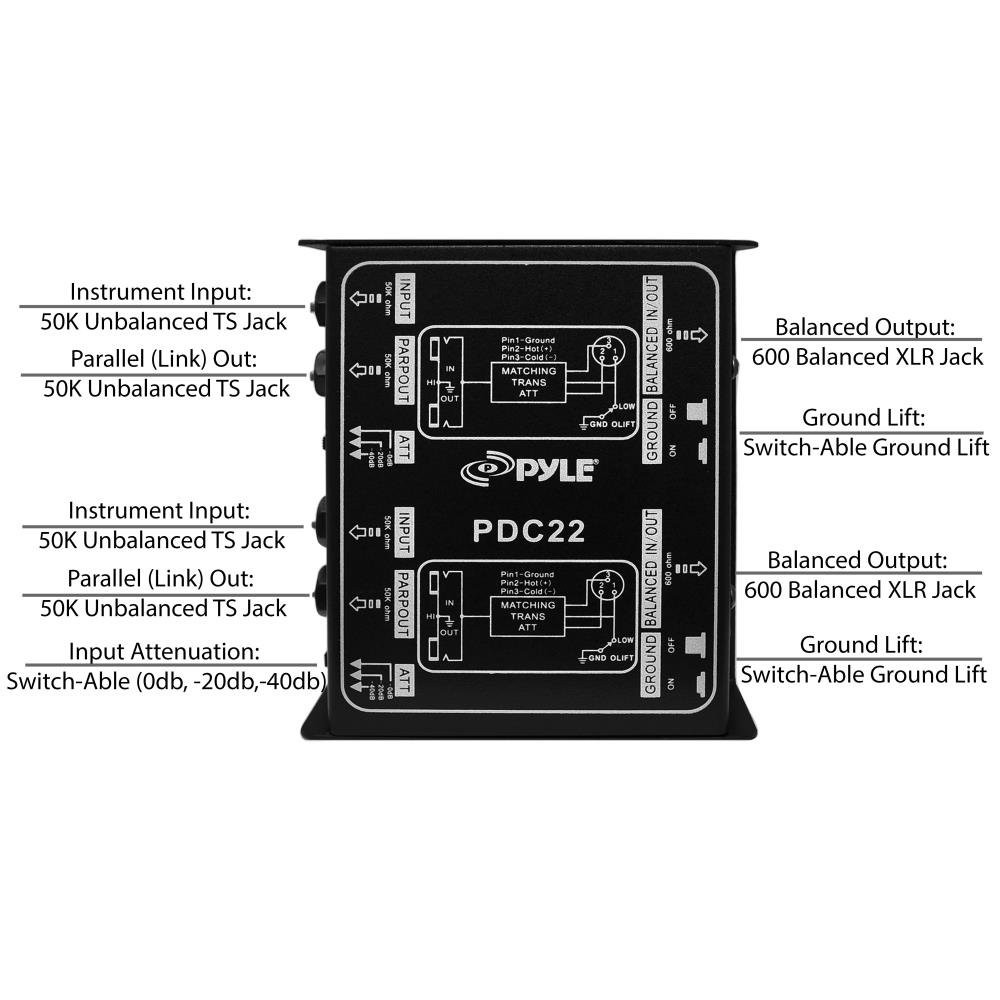 PYLE-PRO Premium Direct Injection Audio Box - Passive DI Unit Hum Eliminator W/