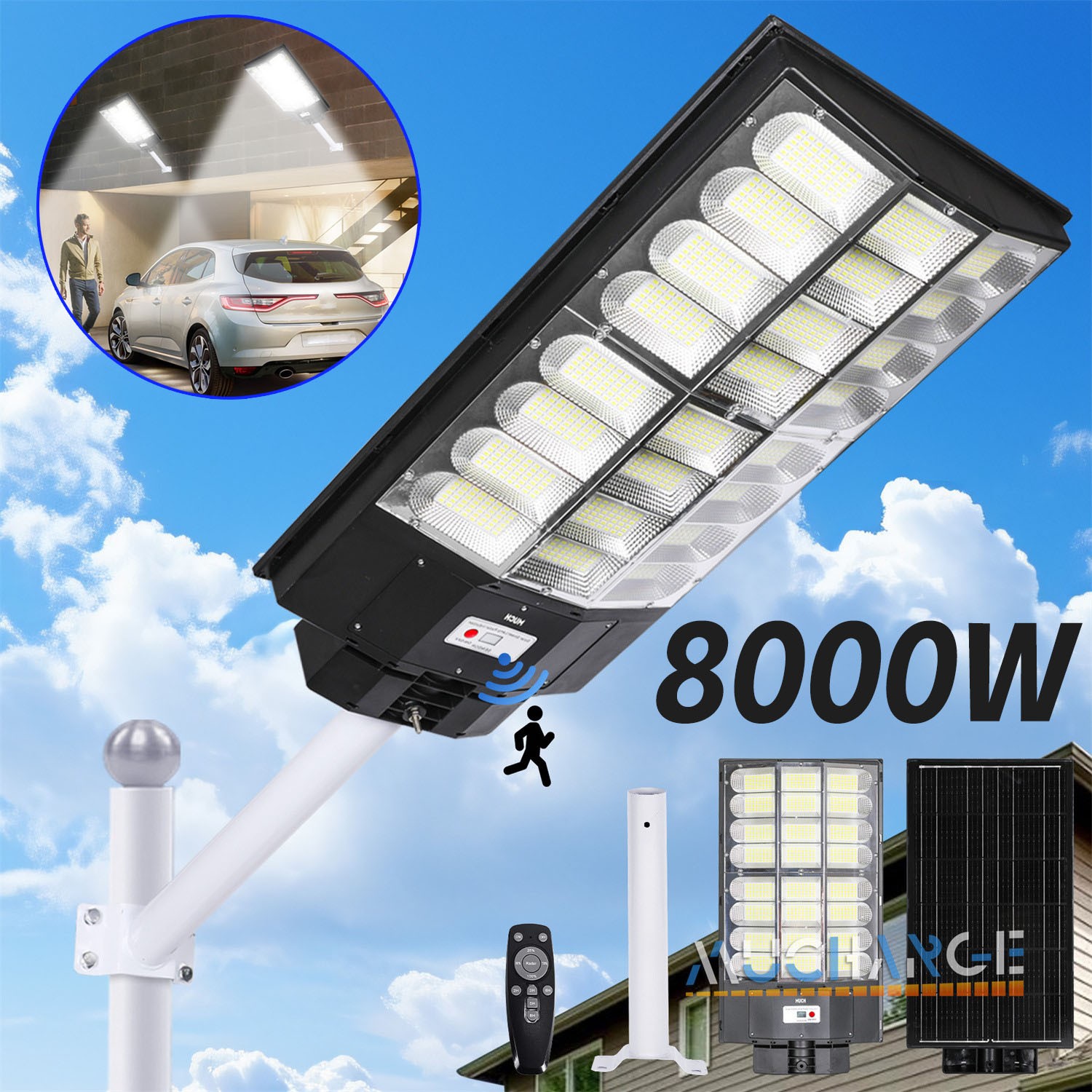 Upgrade 8000W Commercial LED Solar Street Light Outdoor Flood Lamp Parking Lot