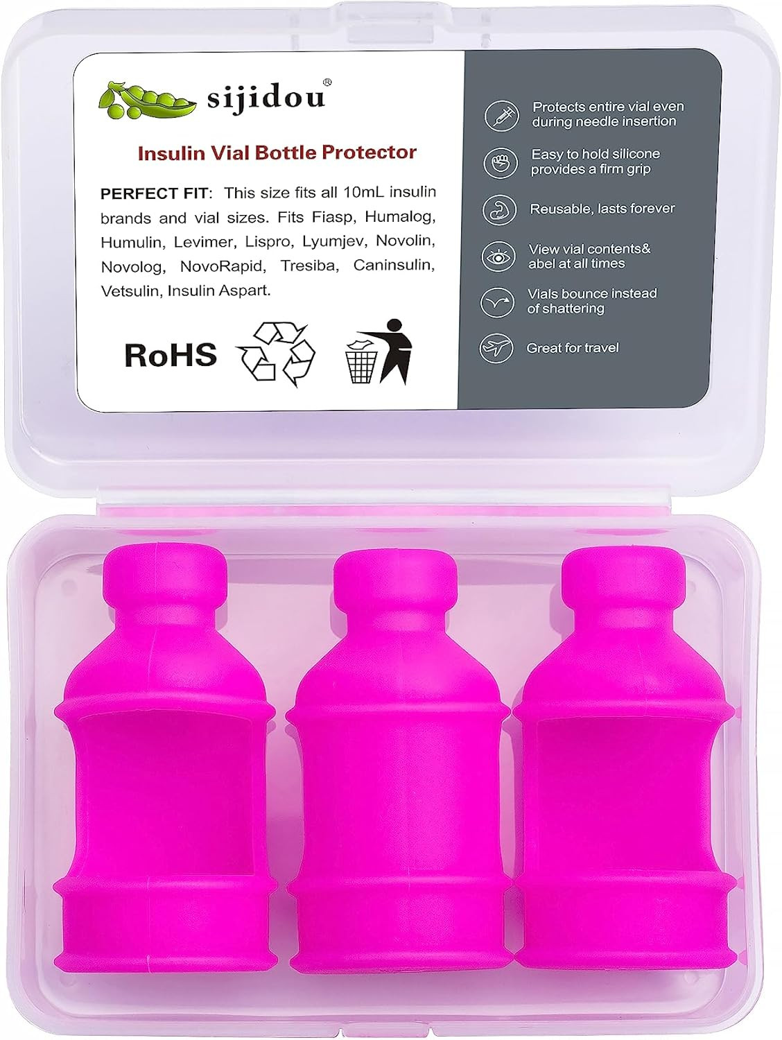 3-Pack Insulin Vial Protector Sleeve Silicone Case for 10mL Vials Pink