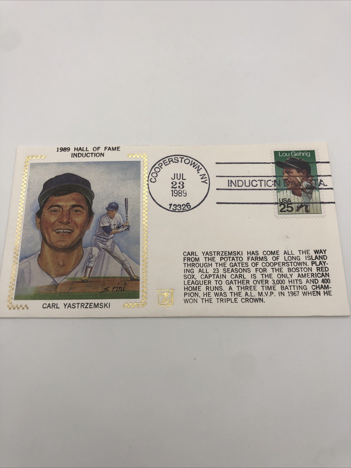 1989 Hall of Fame First Day Carl Yastrzemski Red Sox Cachet Envelope
