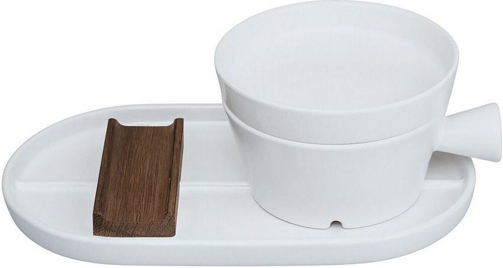 Dovo Shave Bowl Set Daylight Razor Tray W/ White Hand-Glazed Stone & Oak 6340512