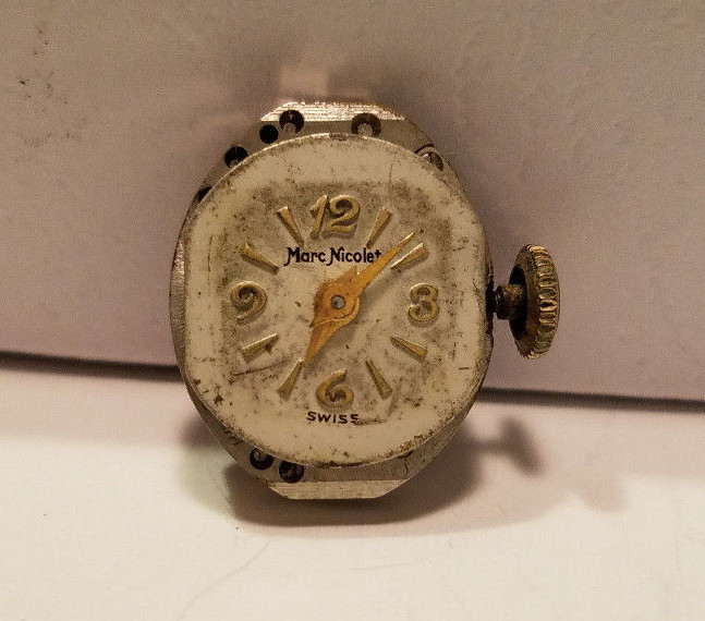 Vintage MARC NICOLET 17 Jewel 581 Watch Movement Dial AS-IS FOR PARTS / REPAIR