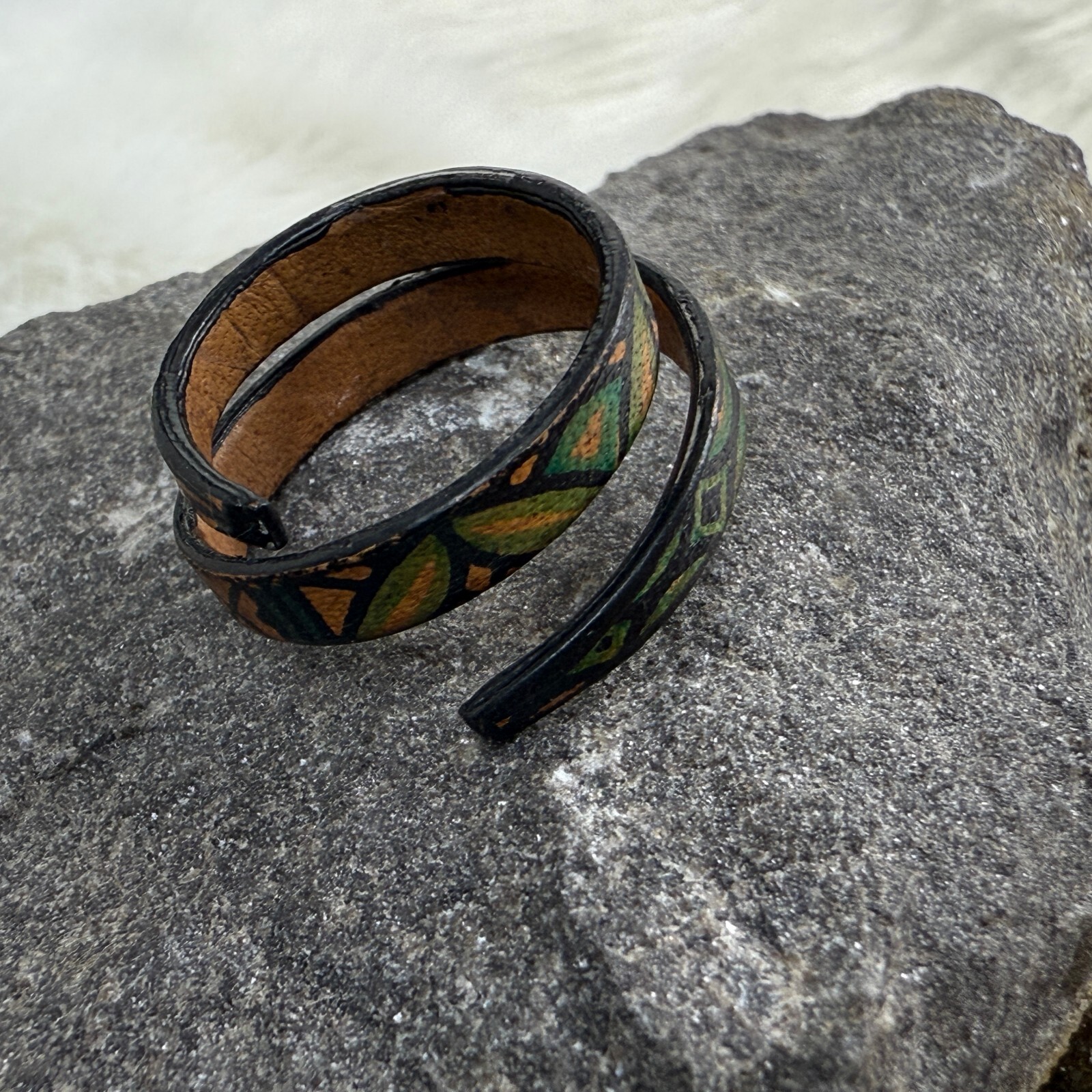 Embossed Dyed Leather Wrap Ring Size 8
