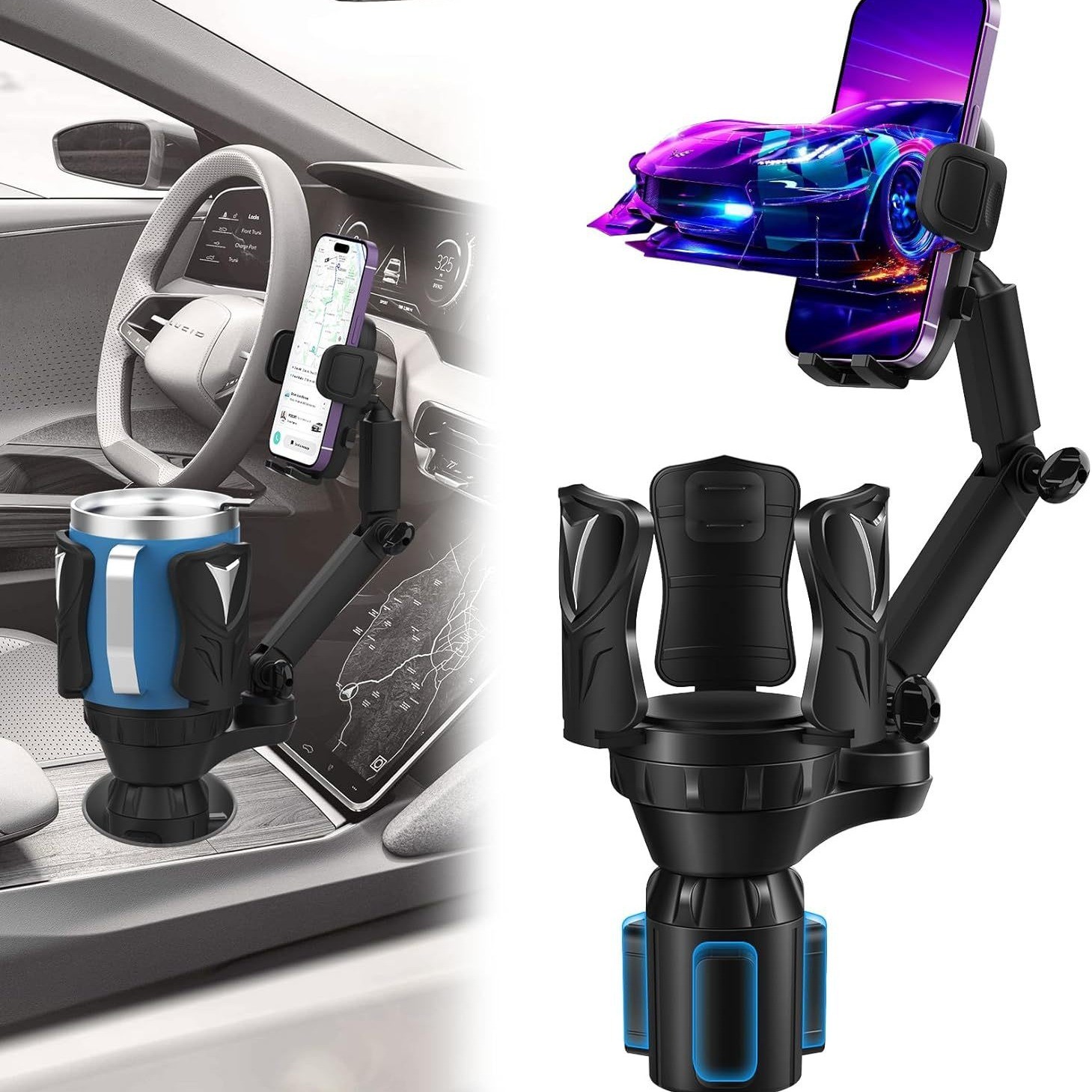 360° Universal Cup Holder Car Mount Cradle for Cell Phone Drink Organizer Holder