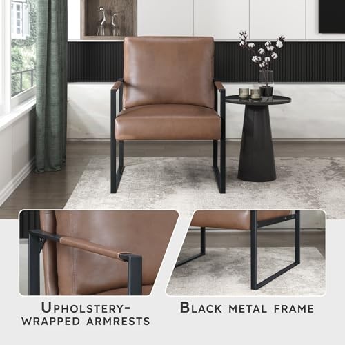 Modern Accent Chair, Faux Leather Upholstered Living Room Chair with Wrapped