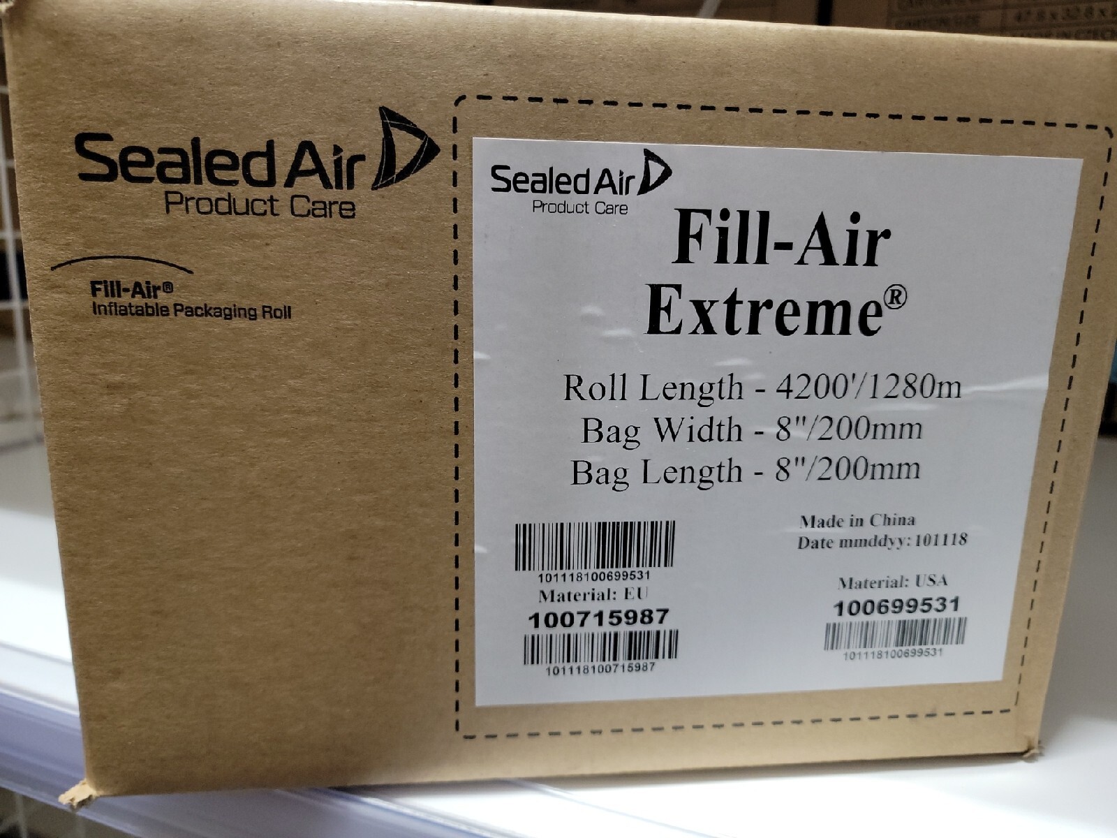 Sealed Air 100699531 Fill-Air Extreme Air Pillows 8" x 8"  4200’ Roll Brand New
