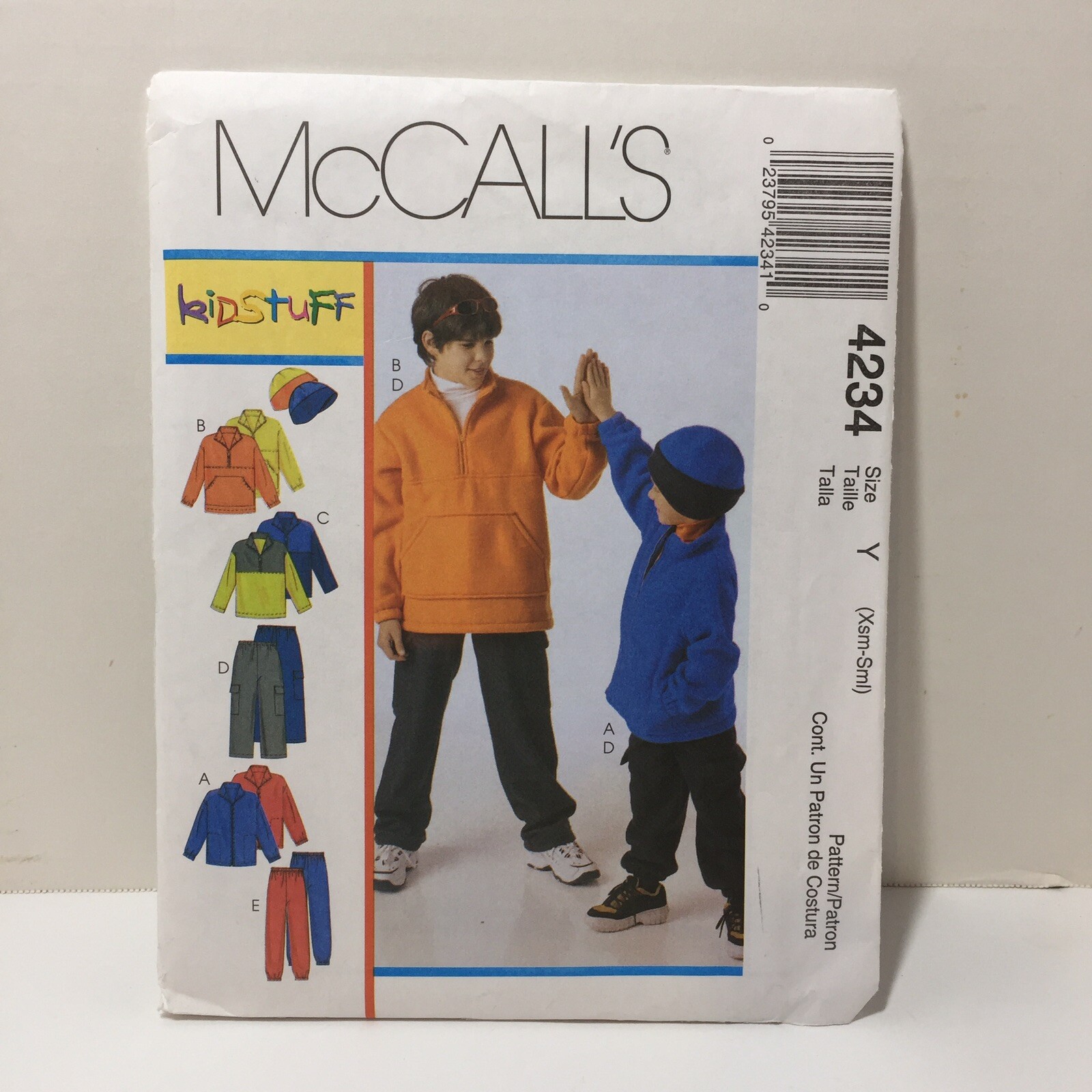 McCall's 4234 Size Xsm-Sml Child's Boys' Jacket Tops Pants Hat