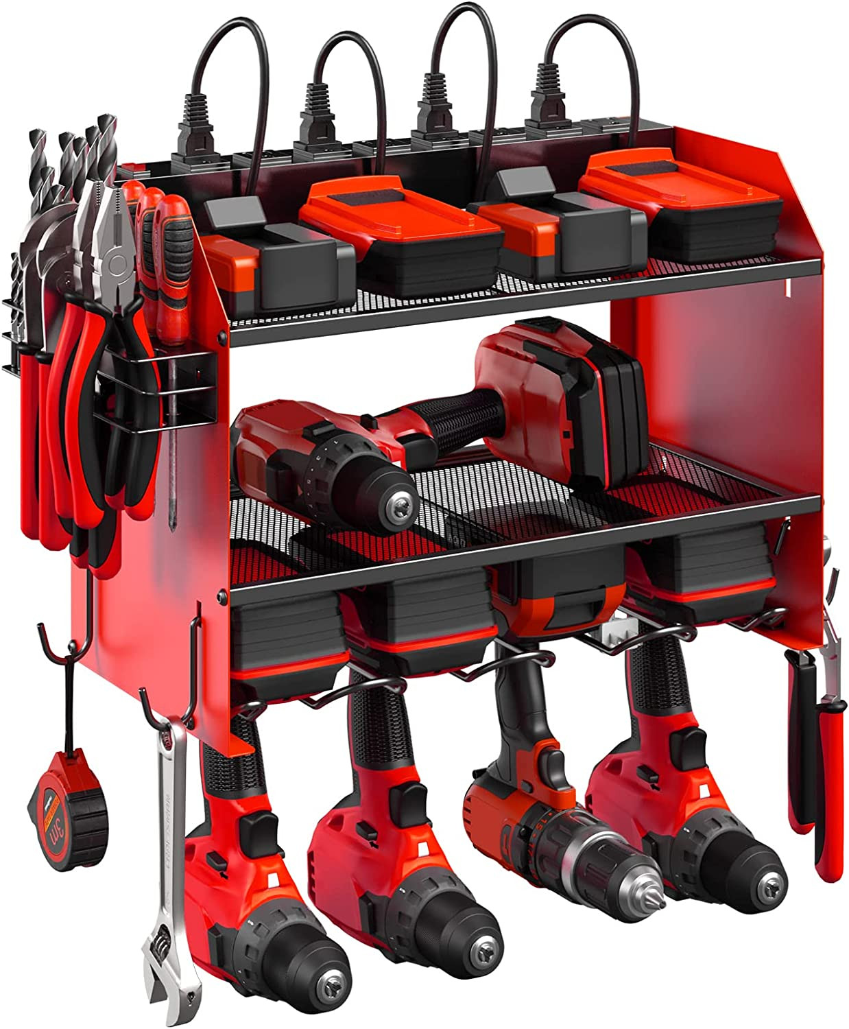 CCCEI Wall Mount Modular Tool Charging Organizer, Red, 1 Pack, 3 Tier. | Drill B