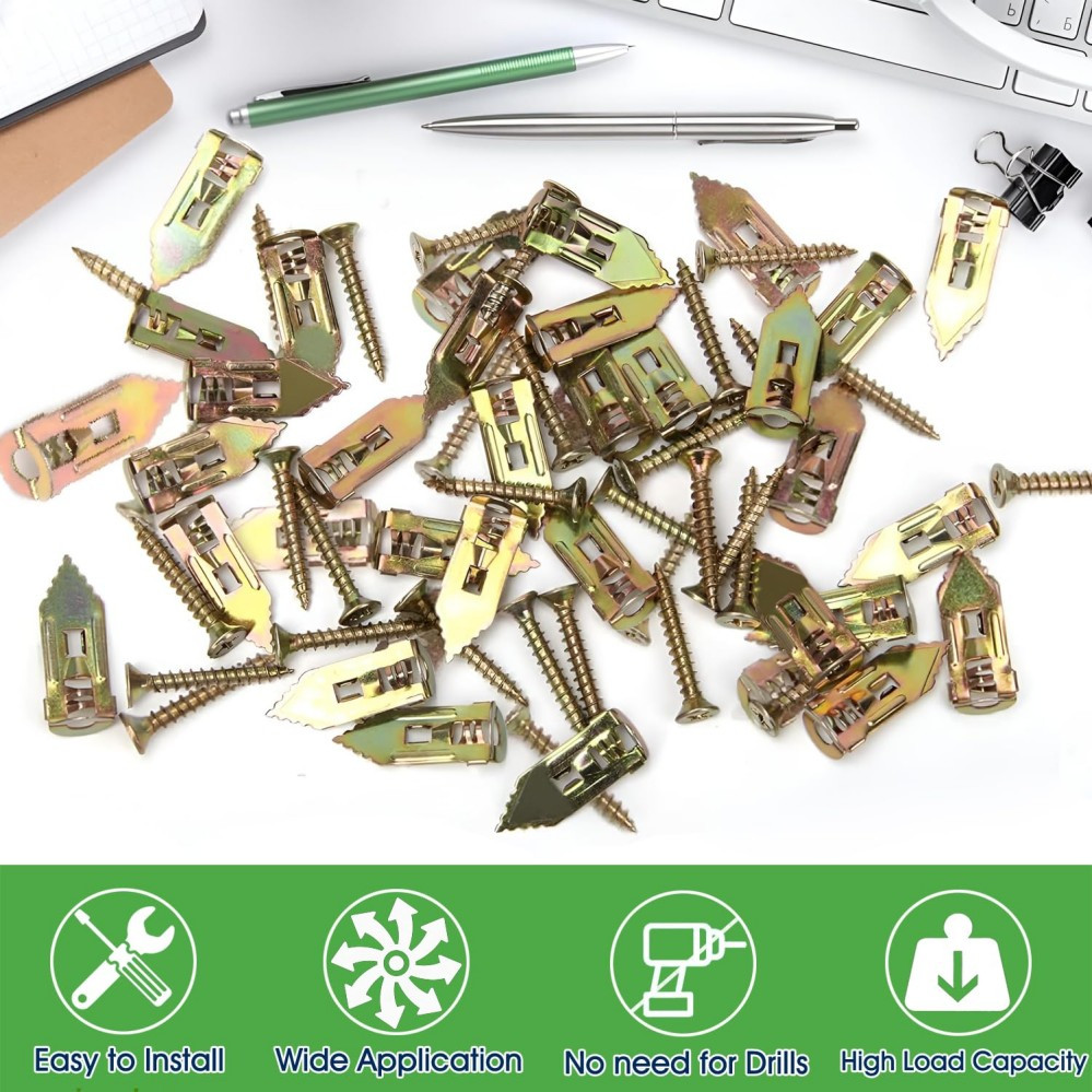 100 Pack Self Drilling Drywall Anchors with Screws, Suitable for Tv, Cabinets