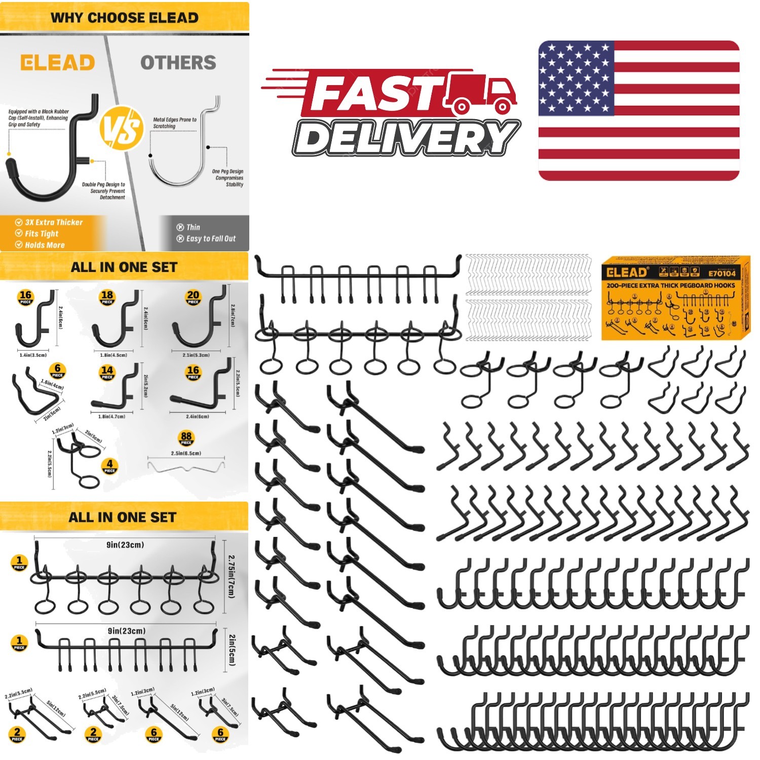 Complete Pegboard Organizer 200 Extra Thick Hooks for Tools and Accessories