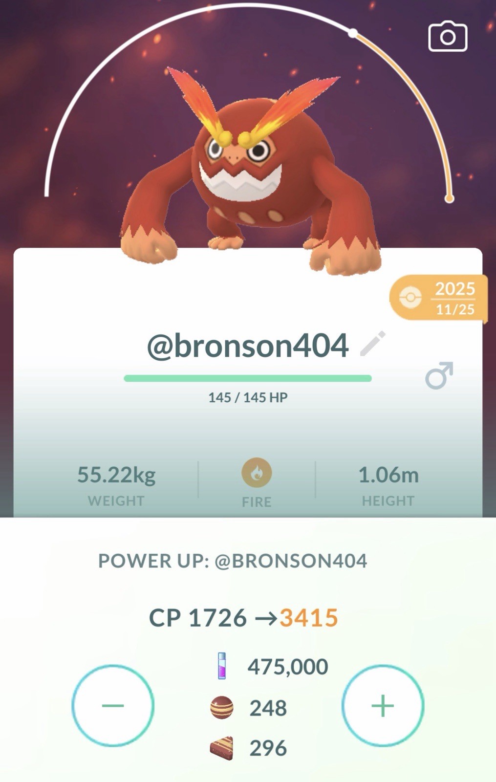 Darmanitan Dynamax Max Level 50, 2 Charge, 3 Max Moves