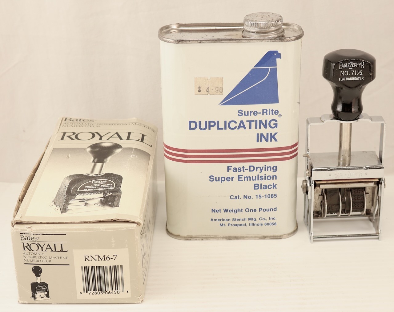 3 Pc. Date Number Stamping System Items / Bates Royall Sure-Rite Eagle Zephyr