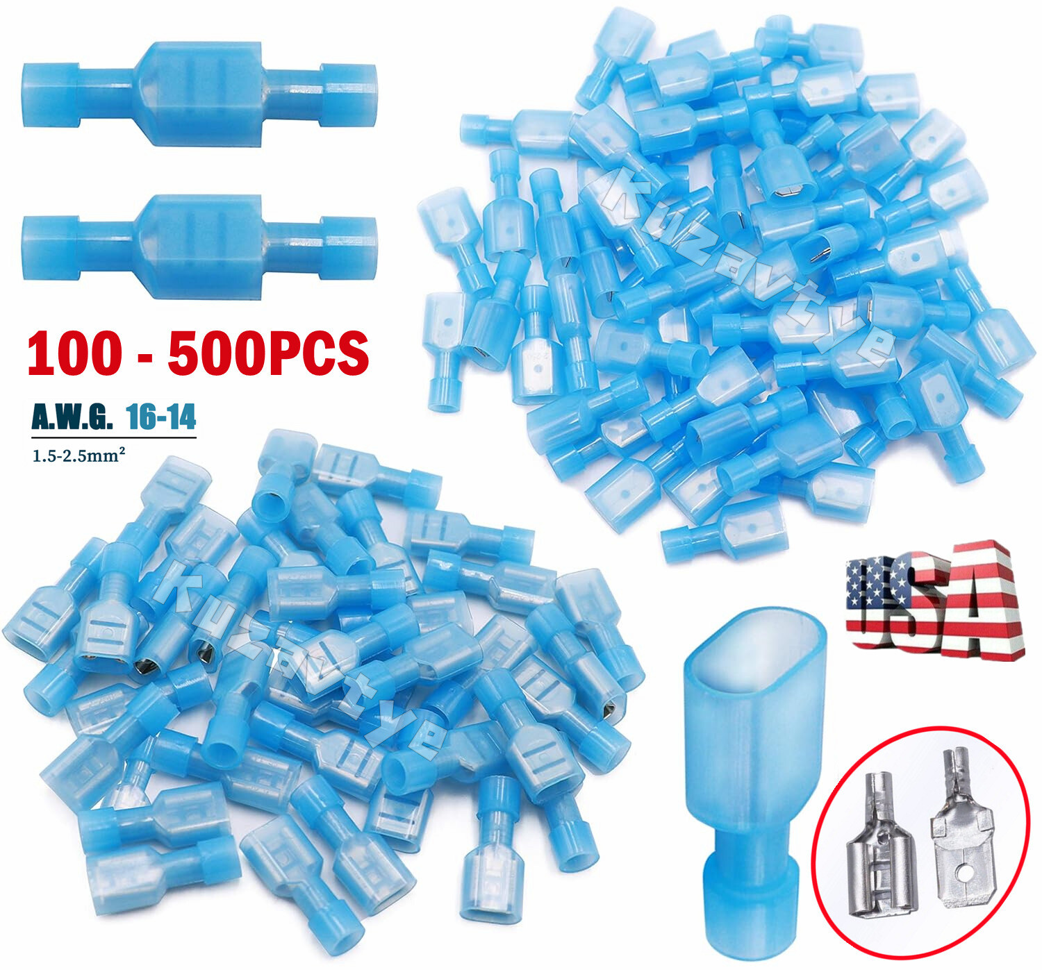100/500Pcs Insulated Male Female Spade Terminal Crimp Electrical Wire Connectors