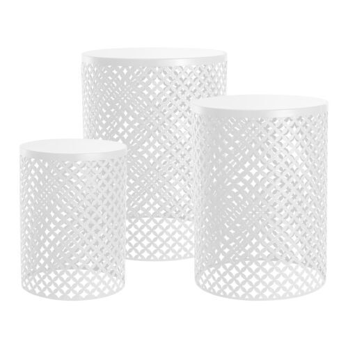 3pcs White Metal Frame Accent Table Modern Iron End Table Outdoor Side Table US