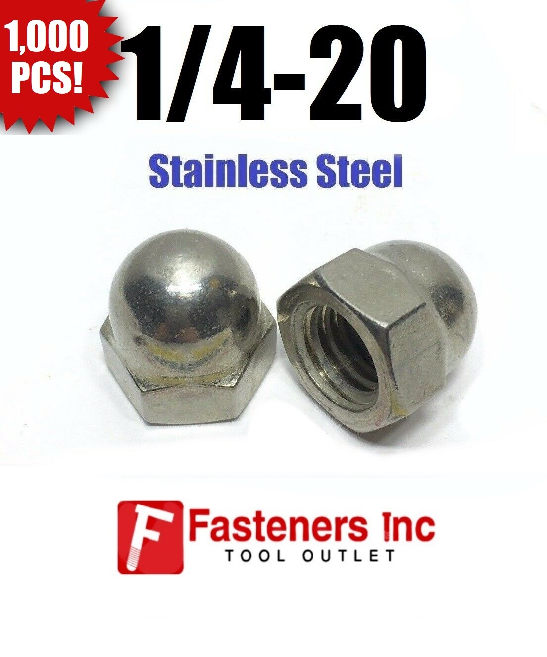 (Qty 1000) 1/4-20 Stainless Steel Cap Acorn Hex Nuts UNC Grade 18-8 / 304