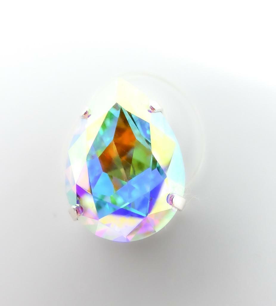 GLITZY Iridescent AB Fire Pear Cut Crystal Double Invisible Bands LARGE Toe Ring