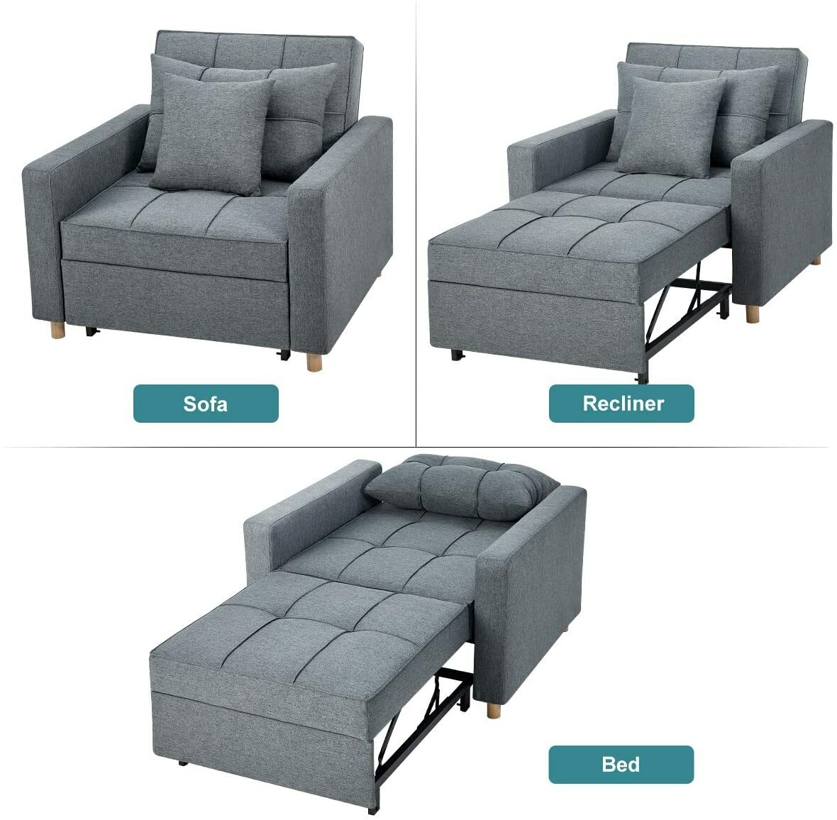 Esright Convertible Sofa Bed 3-in-1 Arm Chair Folding Recliner Sleeper 5 Color