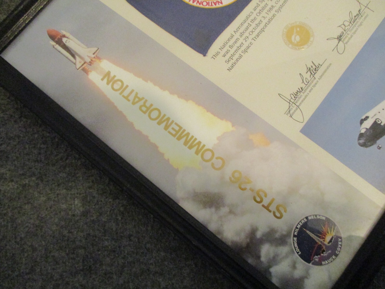 NASA SPACE SHUTTLE DISCOVERY STS-26 FLOWN FLAG CERTIFICATE "RETURN TO FLIGHT"