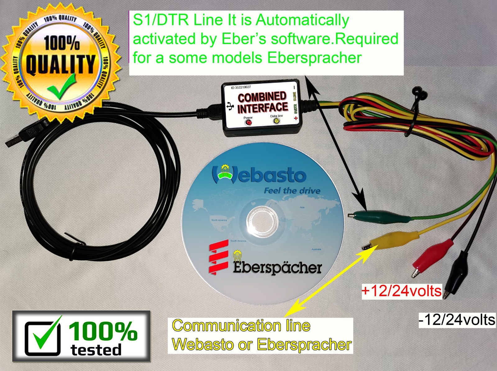 Eberspacher Webasto  Diagnostic Adapter Interface Cable Automotive Heaters