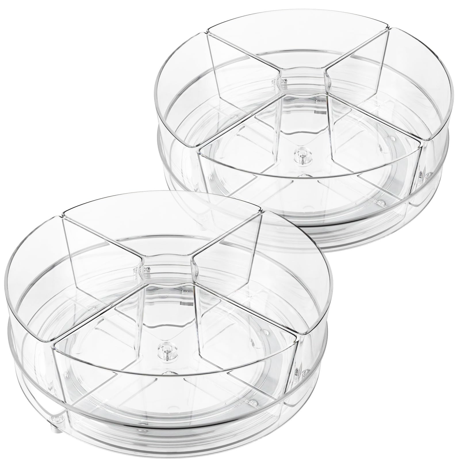 2 Pack Lazy Susan Organizer, 9 inch Rotating 2 - 4 Bins 9in, Clear
