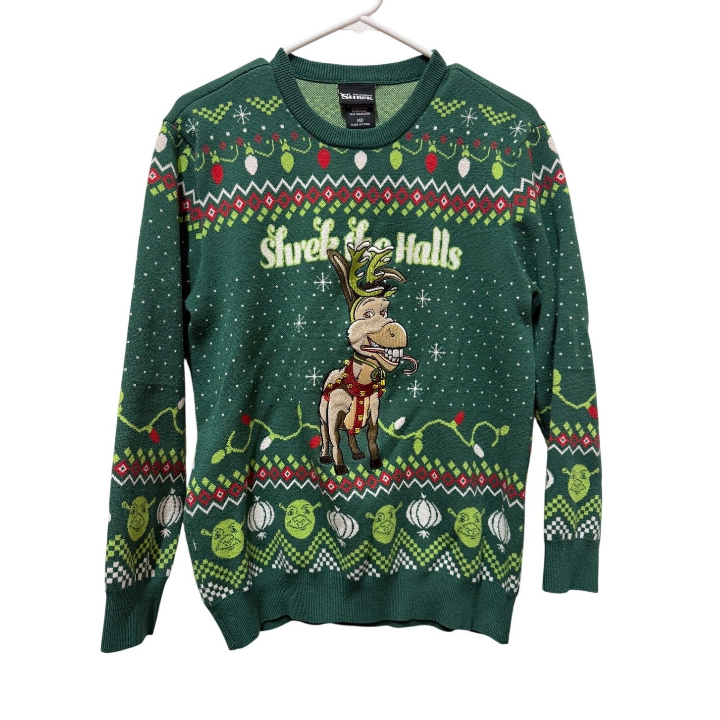 Dreamworks Shrek The Halls Donkey Holiday Sweater Mens Med Long Sleeve Box Lunch