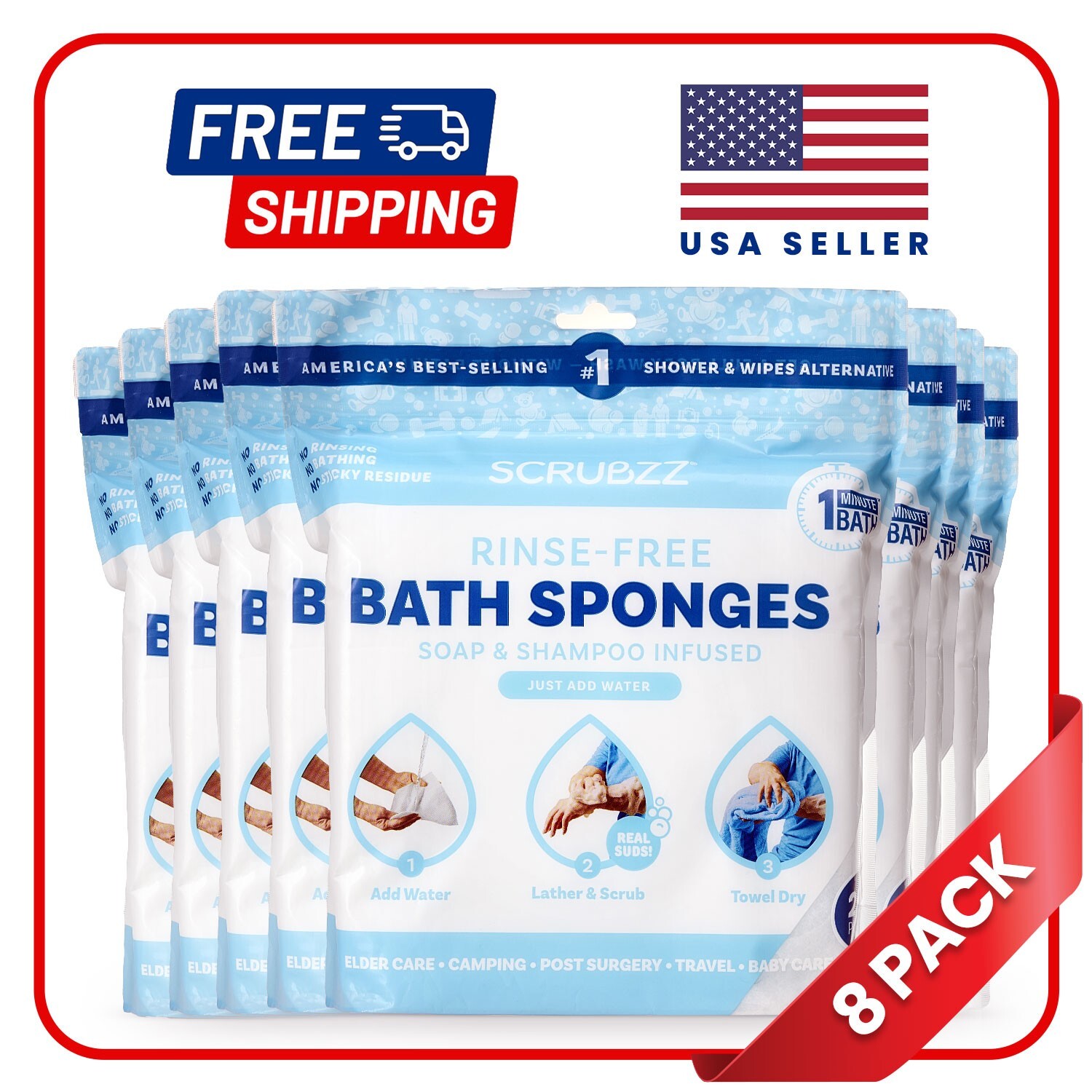 Scrubzz Disposable Rinse Free Bathing Sponges - Unscented, 200 Count