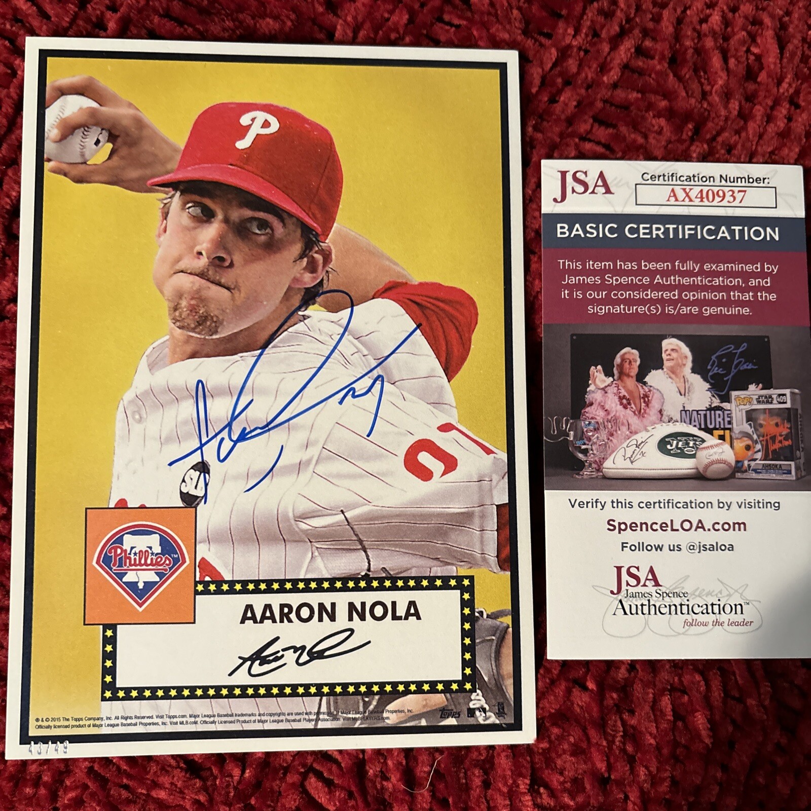 Aaron Nola Signed Topps Oversize Call Up Series 2015 Autograph 43/49 JSA COA