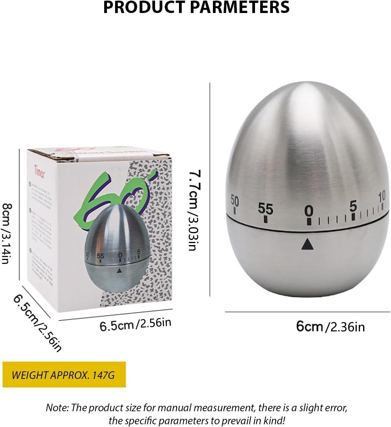 NEW Stainless Steel Creative Mechanical Rotate Timer Egg Shape Manual Countdown