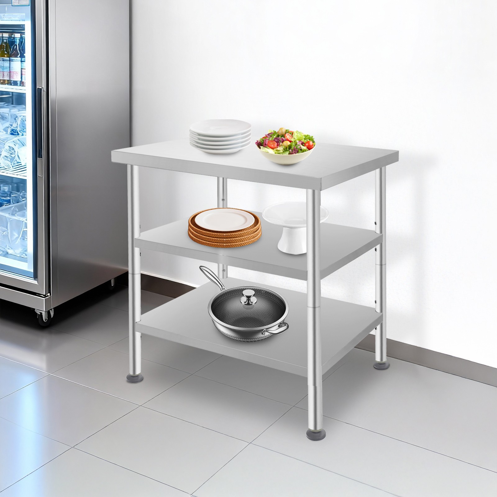 Work Table Commercial Work Table with Adjustable Under Shelves 3-Tier Work Table