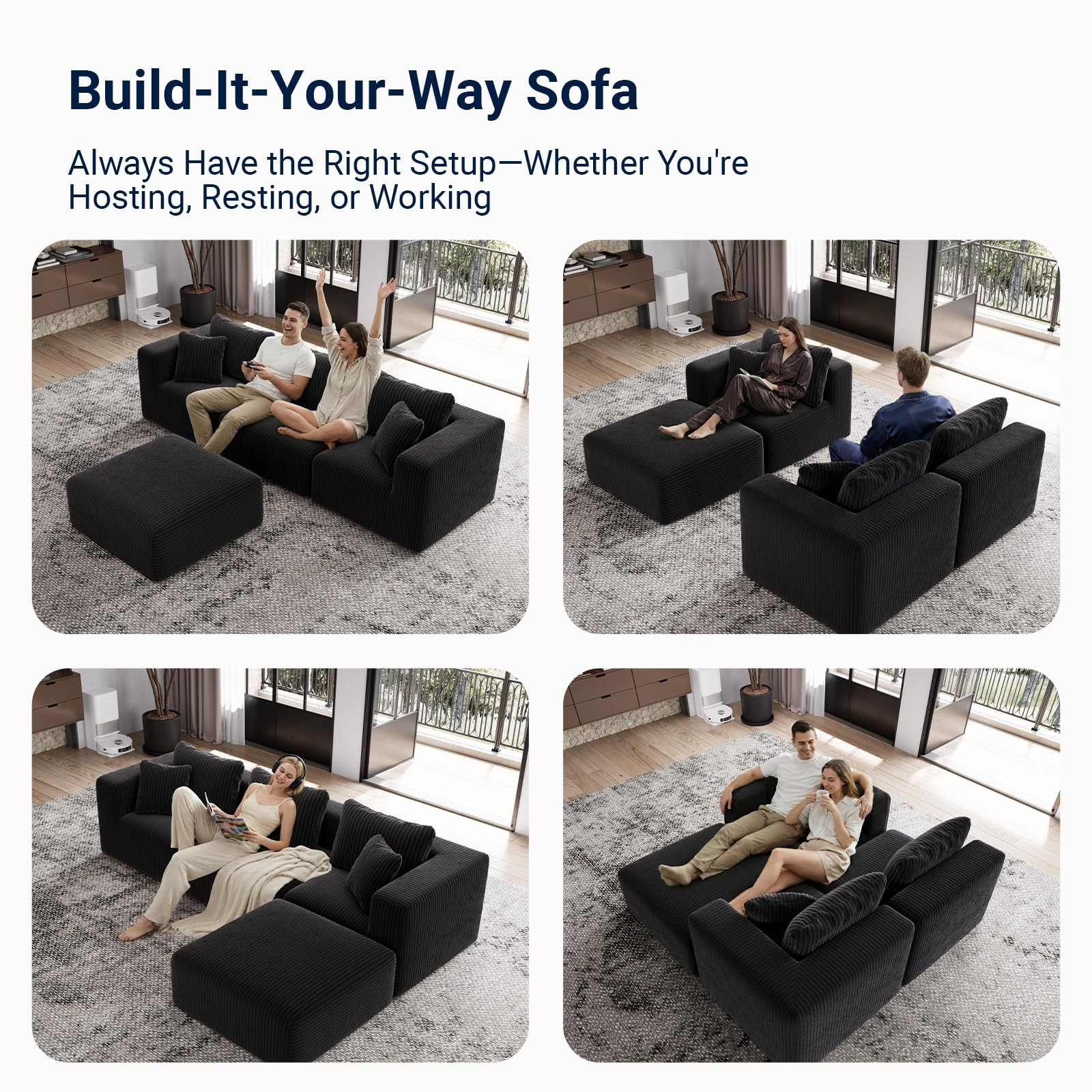 35.4” Left-Arm Facing Modular Sofa Seat, Individually Wrapped Coil Support & ...