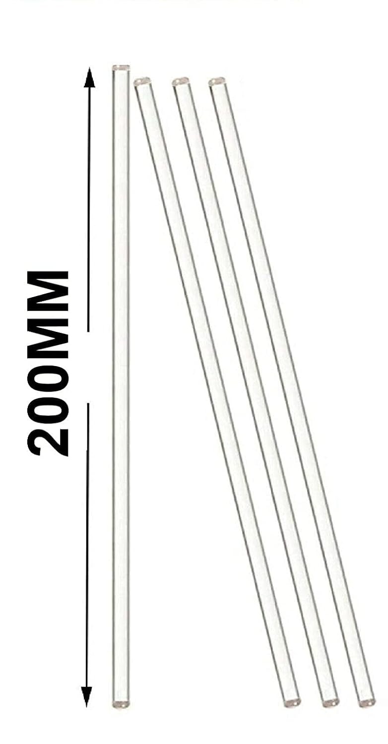 4-Pack Lab Glass Stirring Rod 8 inch (200mm) Both Ends Round for Science Lab