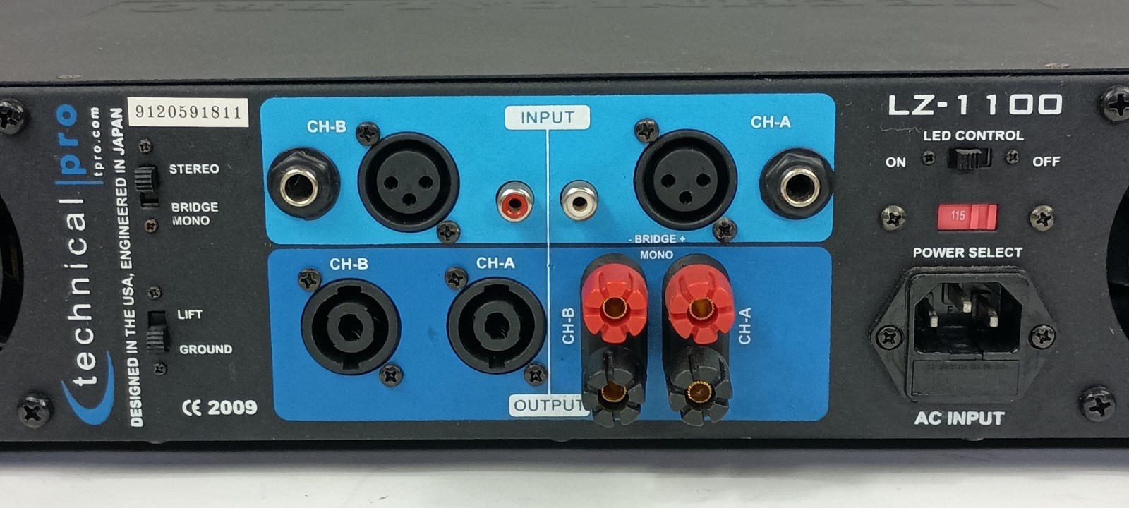 Technical Pro LZ-1100 2-Channel 1100 Watt Professional Power Amplifier UNTESTED