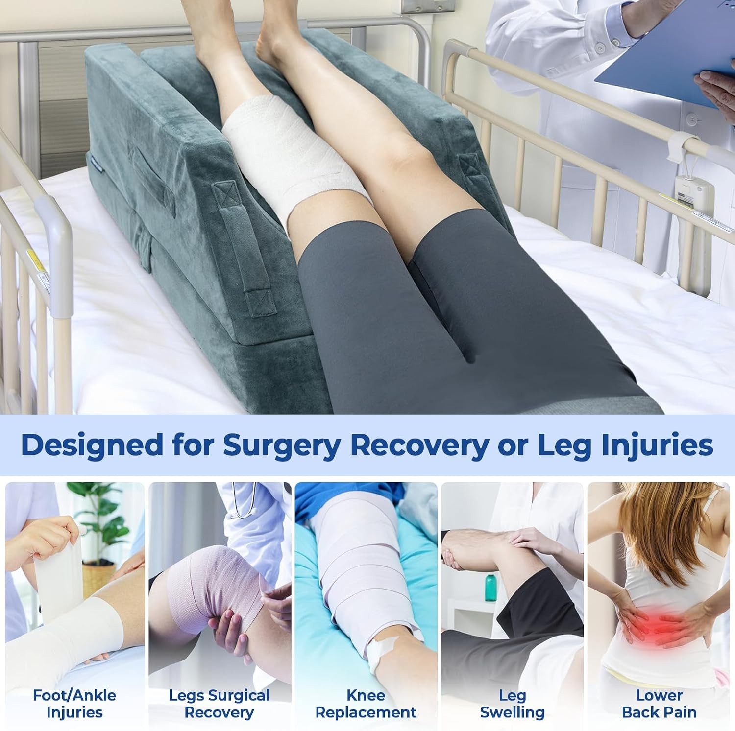 Adjustable Leg Elevation Pillow Grey Memory Foam Swelling Relief 4 Heights
