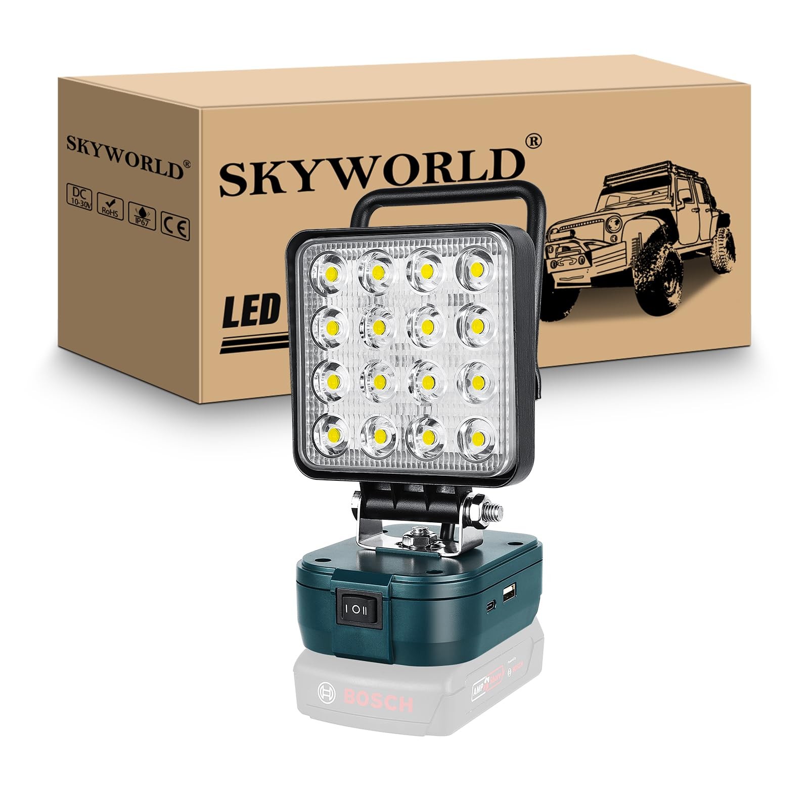 Cordless LED Work Light for Bosch 18V Battery, 48W 4800LM Portable Floodlight...