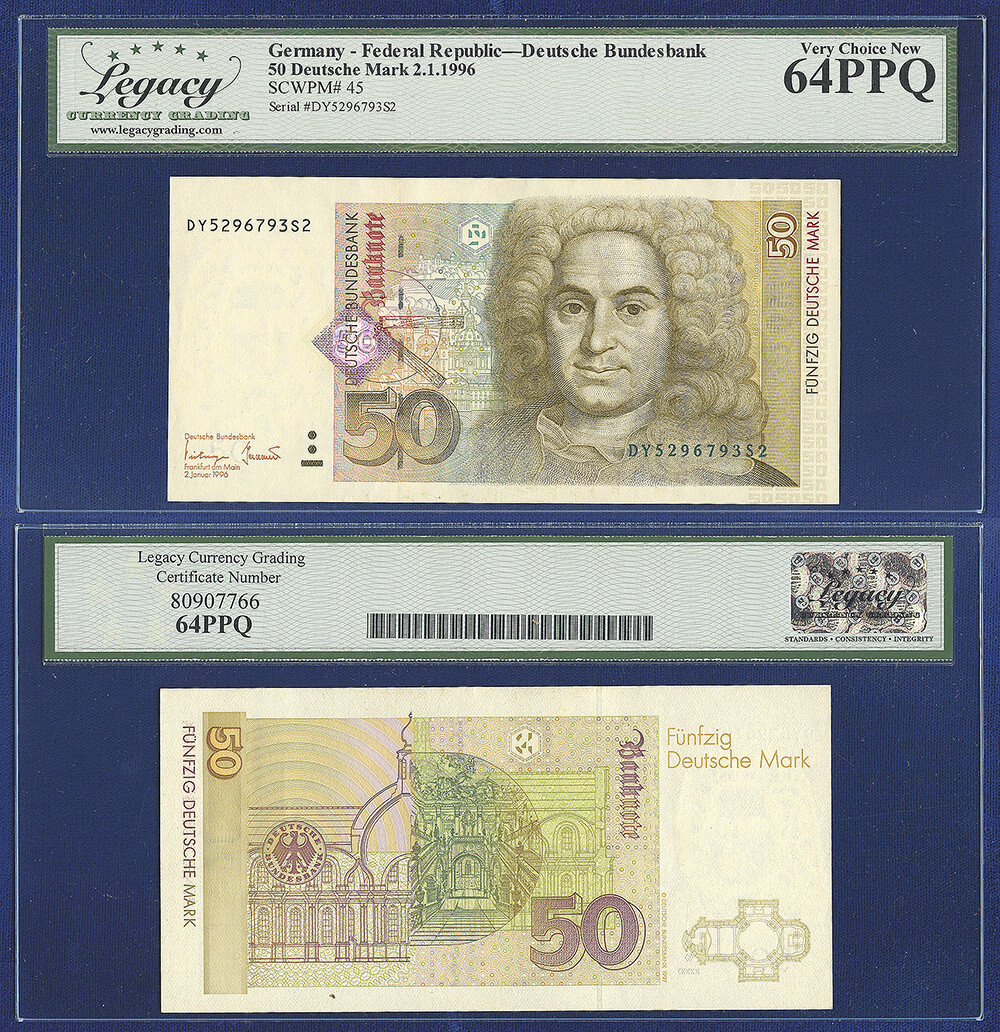 GERMANY 50 MARKS 1996 PICK 45 LCG CHOICE UNC 64 PPQ