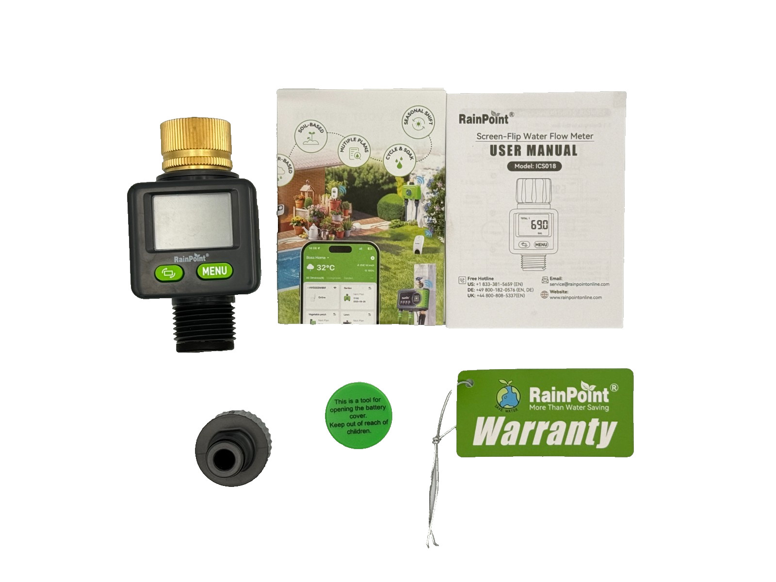 RainPoint Water Flow Meter , Screen-Flip Water Meter ICS018