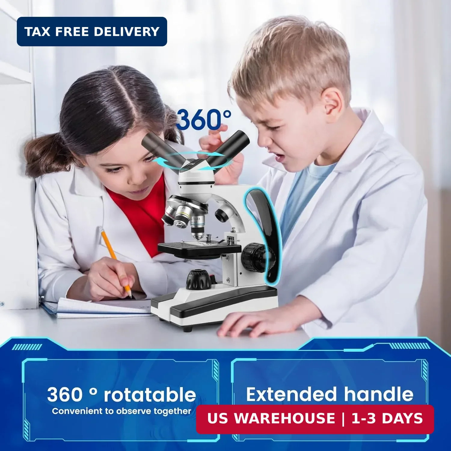Microscope for Adults Kids 40X-2000X Compound Monocular Microscope for Students