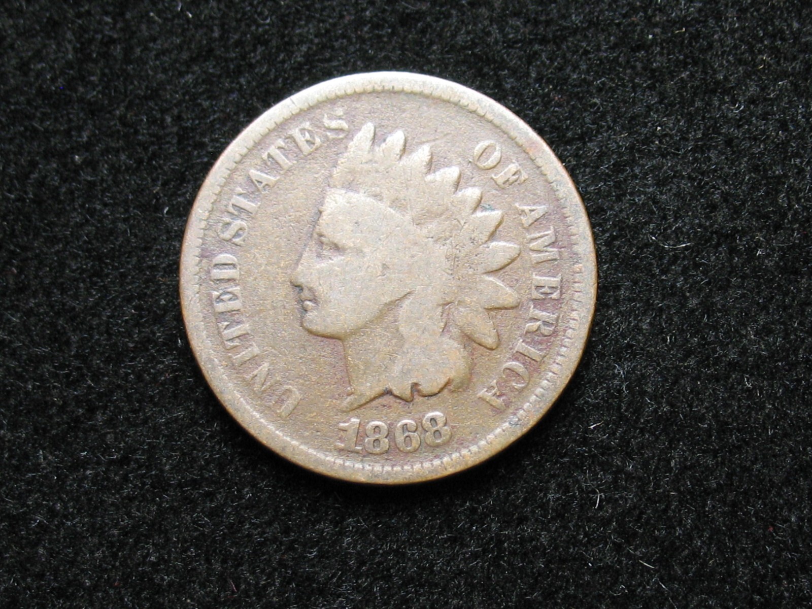 OLD COPPER COIN GOOD+ 1868 SEMI KEY DATE INDIAN HEAD CENT PENNY LOT 115us
