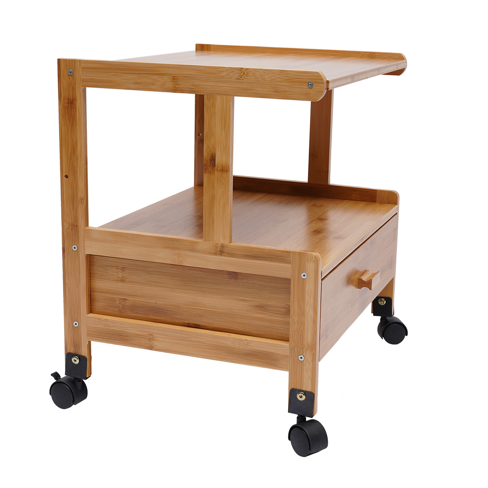 Printer Stand Wheels 2 Tiers Shelf Desk Machine Bamboo Cart Rolling Storage Rack