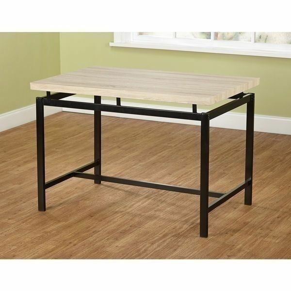 Natural Black Metal 5 pc Dining Set 4 Chairs Table Kitchen Nook Wooden Dinette
