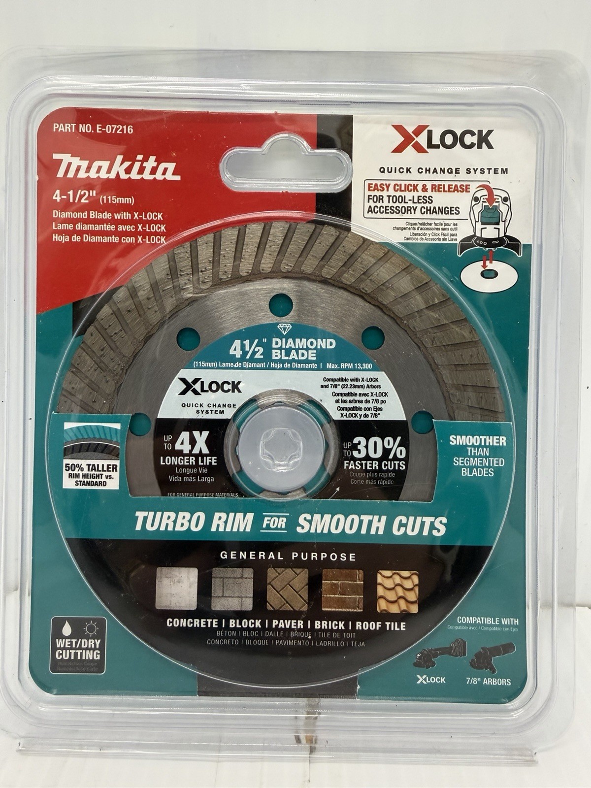 Makita X LOCK Turbo Rim 4 1/2” Diamond Blade General Purpose *NEW*