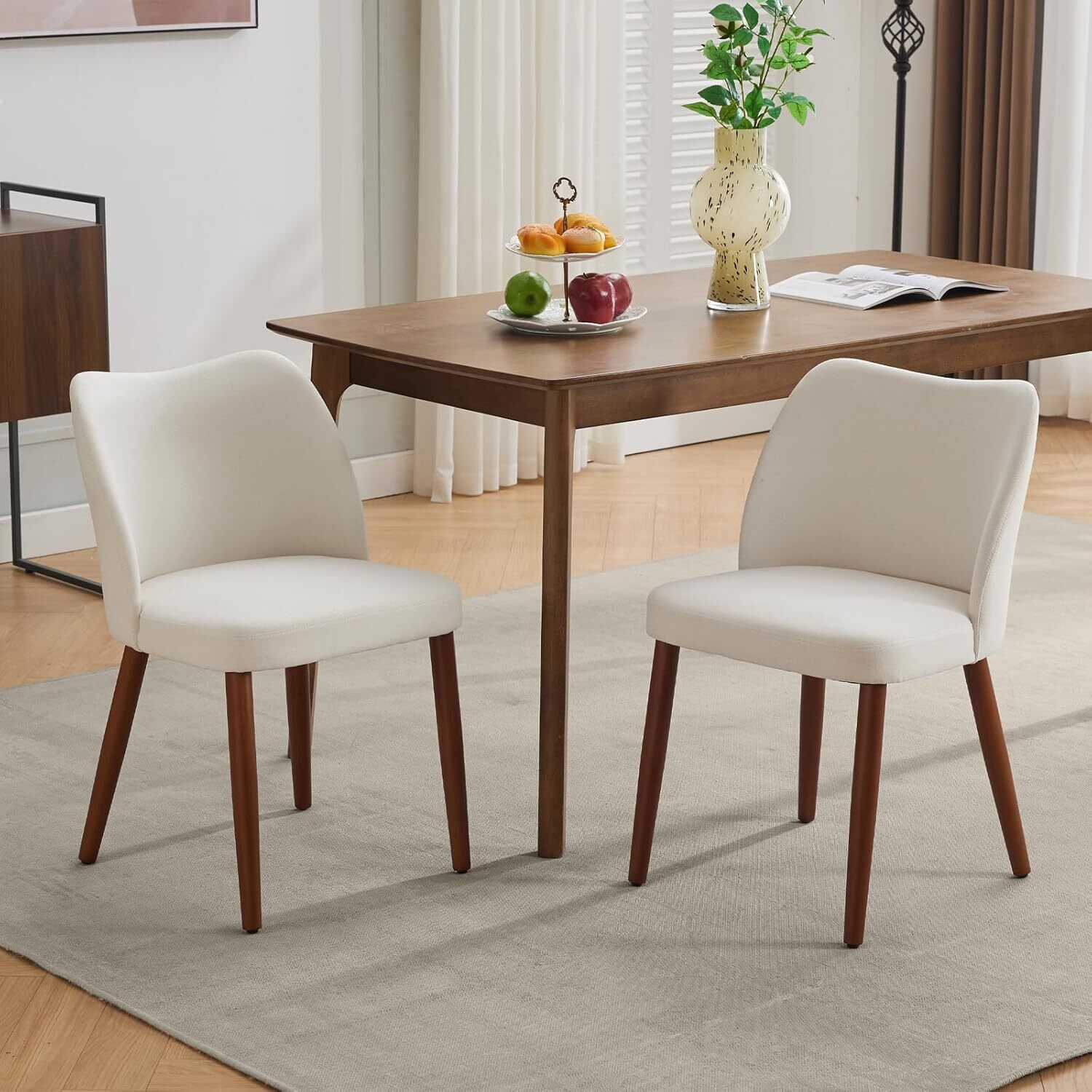 Modern Dining Chair Set of 2/4/6, Linen Upholstered Kitchen Chairs w/ Wood Legs