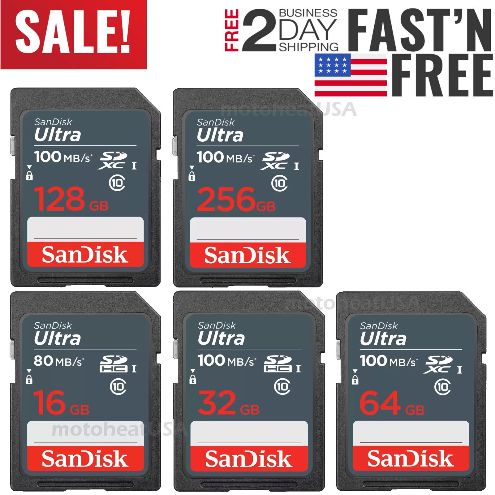 SanDisk SD Ultra 100MB/s 32GB 64GB 128GB 100MBs SDHC SDXC C10 Card LOT